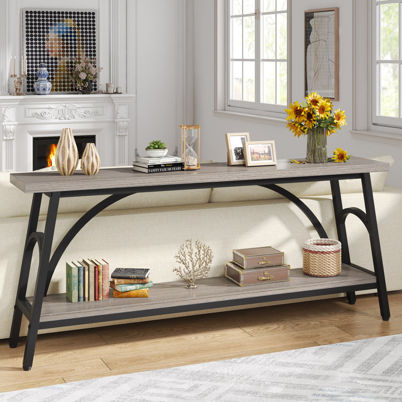 17 Stories Liatrice 70.86 Narrow Long Hallway Accent Table 2 Tier Console Sofa Table with Curved Metal Frame Wayfair Console Tables